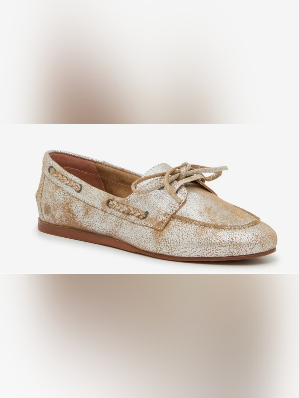 New Lucky Brand Tirani Boat Shoe Silver Metallic Leather Size 8.5 Flats